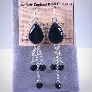 Black Faceted Pear Shape Cabochon Drop Earrings